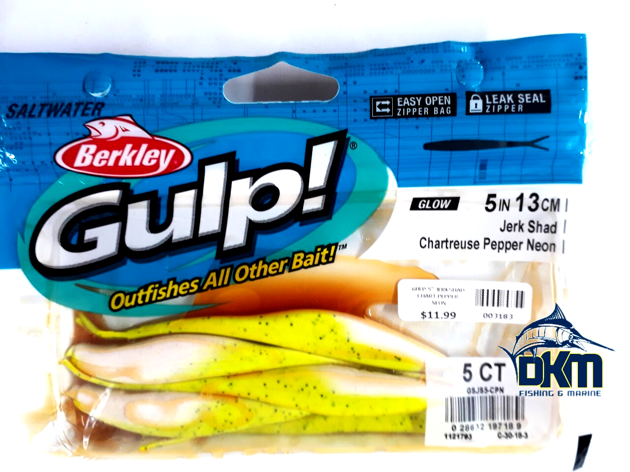 Berkley Gulp Glow 5in 13cm Jerk Shad Chartreuse Pepper Neon