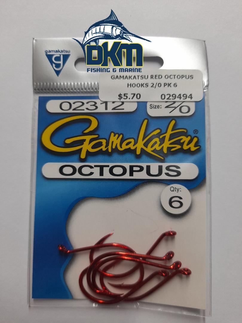 GAMAKATSU 2/0 RED OCTOPUS HOOKS PK 6