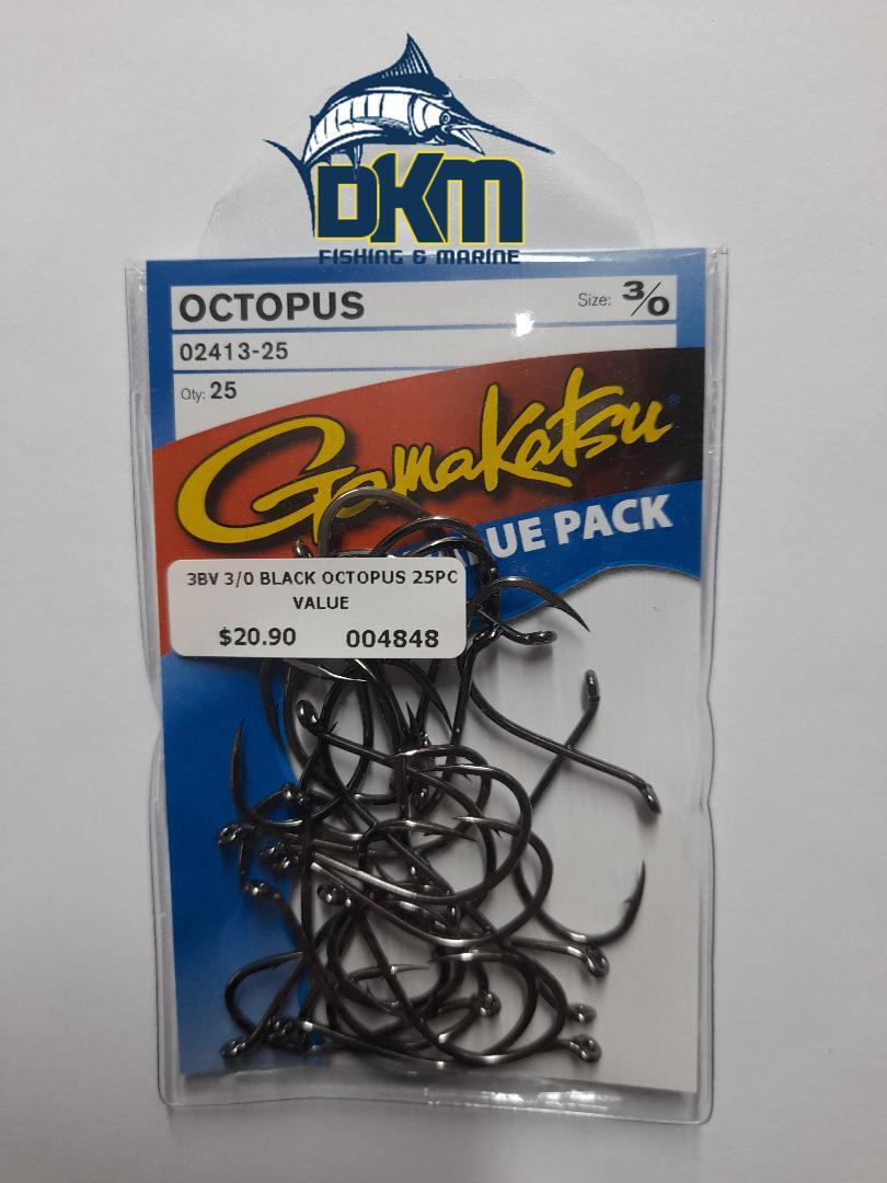 Gamakatsu 3/0 Black Octopus Hooks Value Pack 25