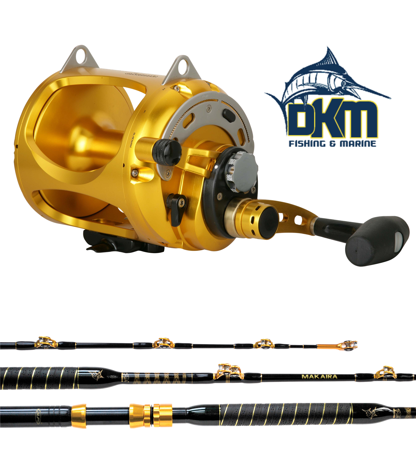 Okuma Makaira 50W Two Speed & Makaira 24kg 1 piece fully rollered rod combo