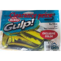 Berkley Gulp 6" 15cm Grub Black Chartreuse Fuze PK4