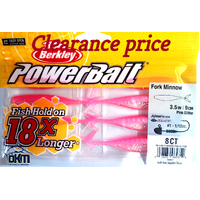 Berkley Powerbait Fork Minnow Pink Glitter 3.5IN 9CM