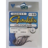 Gamakatsu Black Octopus 1/0 Hooks Pk6