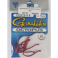 GAMAKATSU HOOKS 1/0 RED OCTOPUS PK OF 6
