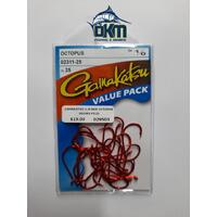 Gamakatsu 1/0 Red Octopus Hooks  Value Pack of 25
