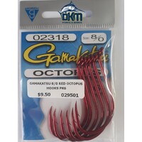Gamakatsu 8/0 Red Octopus Hooks Pk 6