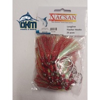 Nacsan Snapper Flasher Longline Hooks, Pack of 25 Chartreuse/Red