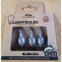 Lightbulb Jig-Heads OA UV Jighead Long Shank Pink 1/2oz 3/0