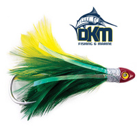 Black Magic Saltwater Chicken Rigged with hook and leader Green & Yellow