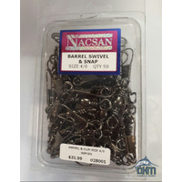 Nacsan Barrel Swivel & Snap Size 4/0 Pack of 50 Rating 78lb 76mm