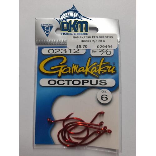 GAMAKATSU 2/0 RED OCTOPUS HOOKS PK 6