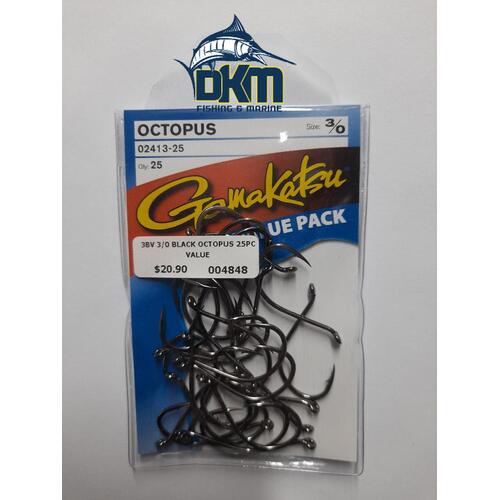 Gamakatsu 3/0 Black Octopus Hooks Value Pack 25